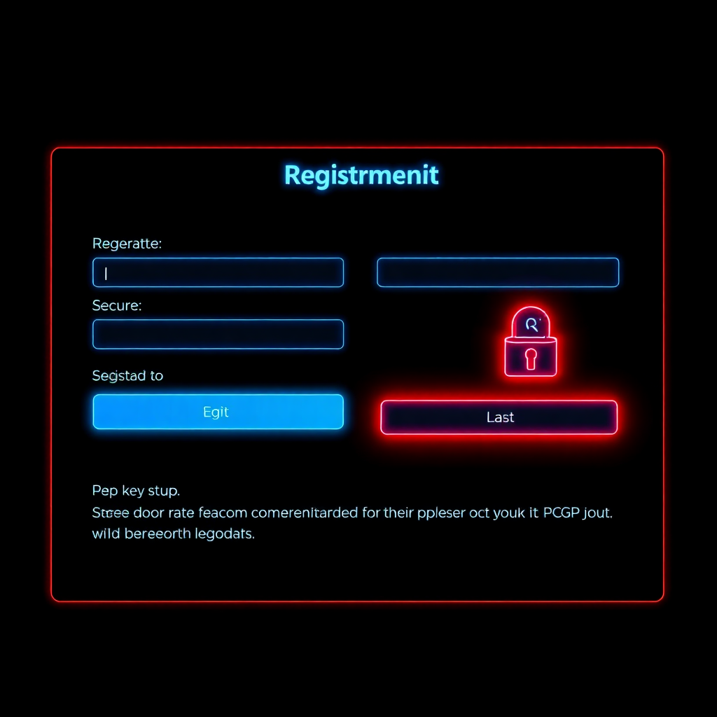 Secure registration form with two-factor authentication and PGP key setup, red neon UI